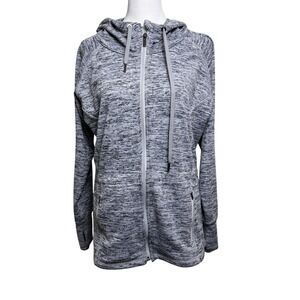 Athleta Womens Grey Space Dye Full Zip Hoodie Sweatshirt Size S Thumbholes